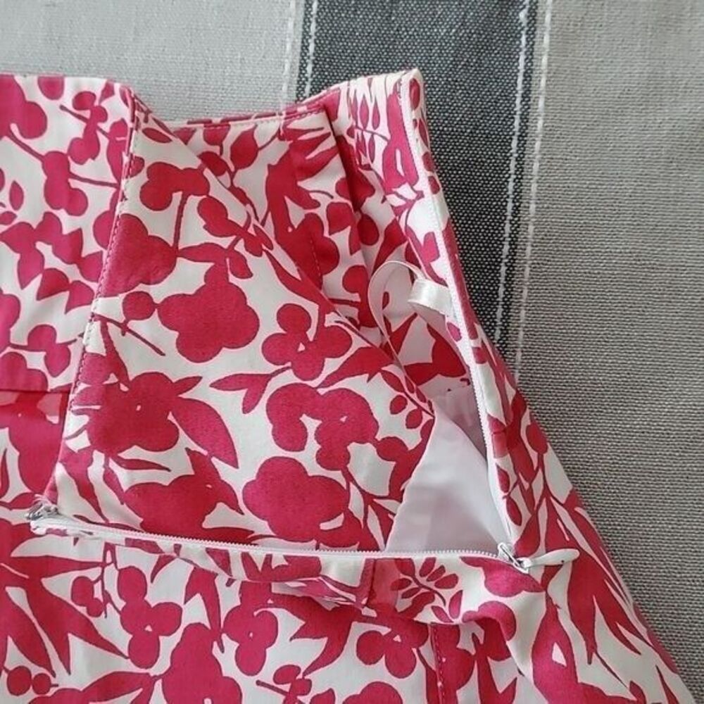 Autography NY Sz 2 Hot Pink Floral A Line Full Skirt Midi Retro Flowers White - Picture 6 of 9